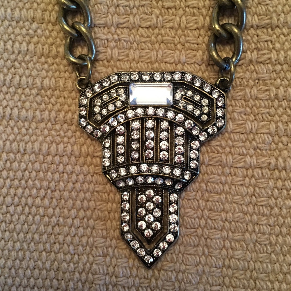 Crystal and Antiqued Gold-Tone Necklace - Picture 3 of 4